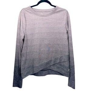Gap Woman’s Tulip Front Purple Gray Ombré Striped Shirt, Thumbholes